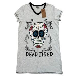 Lazy One “Dead Tired” Sugar Skull Graphic Sleep Tee Nightshirt NWT size S/M
